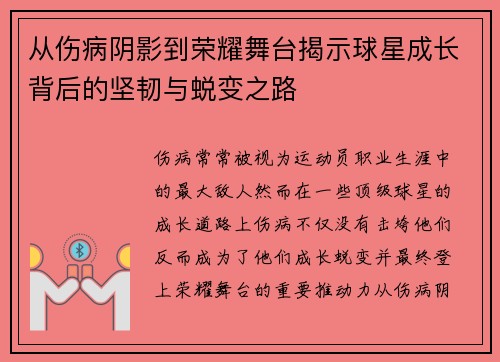 从伤病阴影到荣耀舞台揭示球星成长背后的坚韧与蜕变之路 从伤病阴影到荣耀舞台揭示球星成长背后的坚韧与蜕变之路