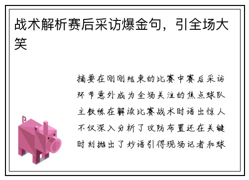 战术解析赛后采访爆金句，引全场大笑